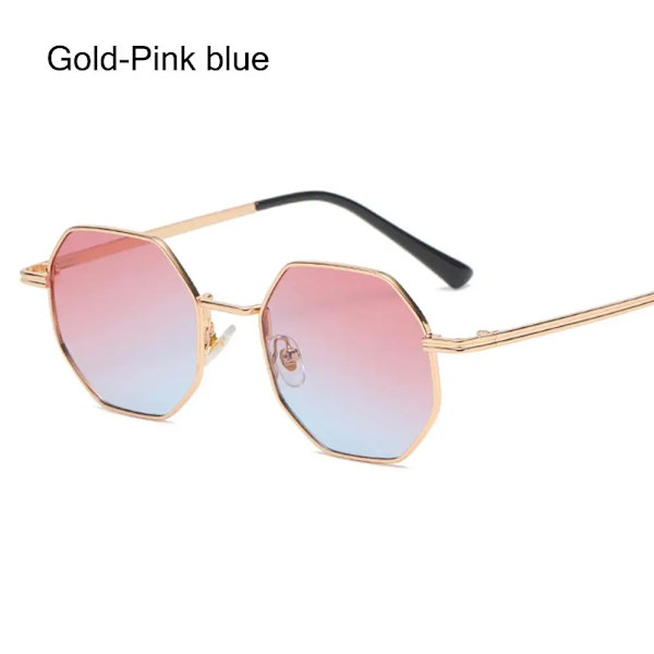 Polygon Solglasögon Metall Solglasögon Liten ram Fyrkantiga solglasögon för män Kvinnor UV-skyddsskydd Glasögon Modeaccessoar Gold-Pink blue