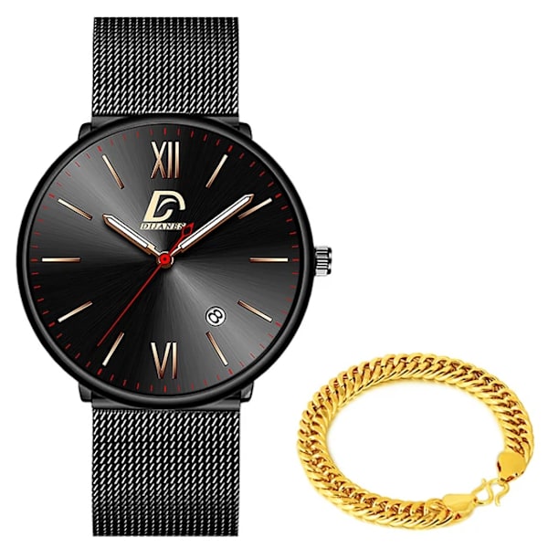 2023 Lyx Herrklockor Guld Armband Rostfritt Stål Mesh Bälte Kvarts Watch Herr Kalender Lysande klocka AS Show 13