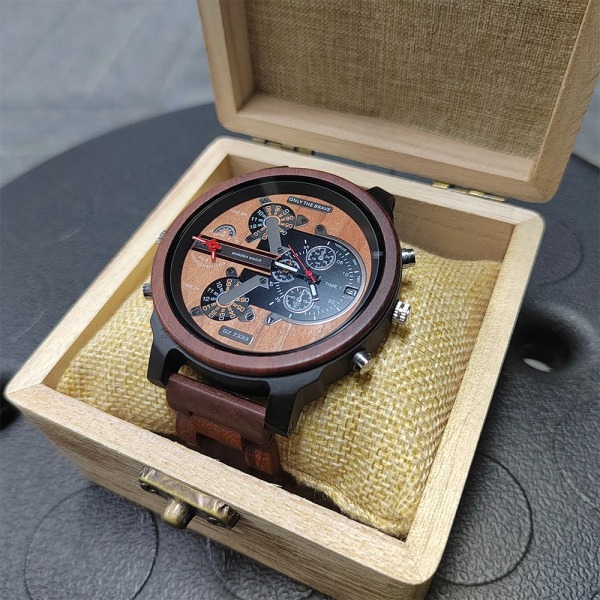 Stor watch av trä, Herrklockor, Dual Time, Chronograph timepiece Sport Wood Watch för Man, montre hommes Maple