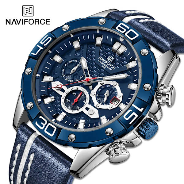Top Lyx NAVIFORCE klockor för män Mode Sport Kronograf Quartz Armbandsur Man Militär Läderrem Vattentät klocka RGBE BOX
