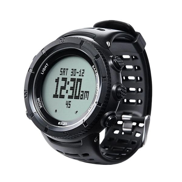 EZON H001H13 Professionell Klättring Vandring Armbandsur Höjdmätare Barometer Kompass Män Digital Watch 50M Vattentät Black