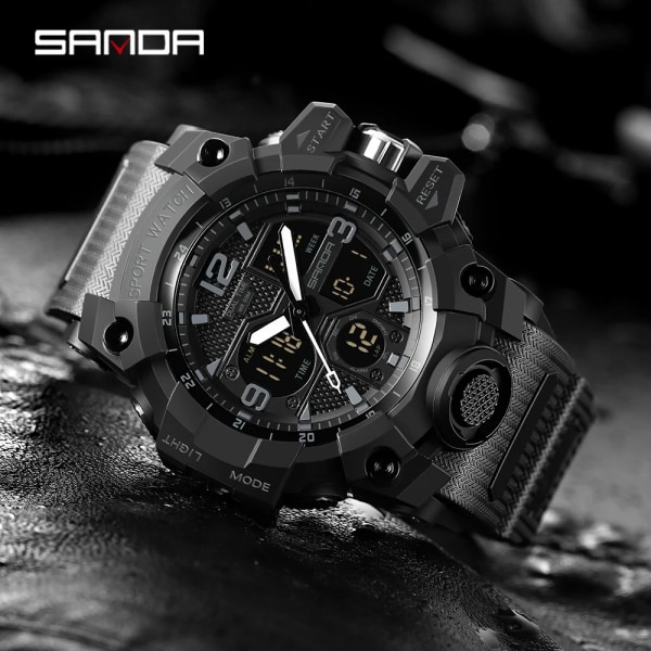 SANDA New Fashion Sport Militär Watch för män Digital Quartz Dual Display Klockor Vattentät Casual Watch för män Black blue