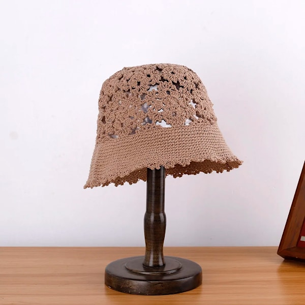 Virkade mössor, hinkhatt, beanie, basker, kepsar för kvinnor, platta kepsar, lyxiga designermärken, sommarhatt, capjacqueus-hatt khaki 56-58cm