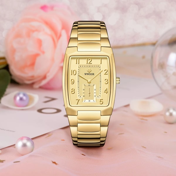 WWOOR 2023 New Gold Damklockor Creative Steel Damarmband Armbandsklockor Dam fyrkantiga Vattentäta Kvinnor Relogio Feminino Rose white box