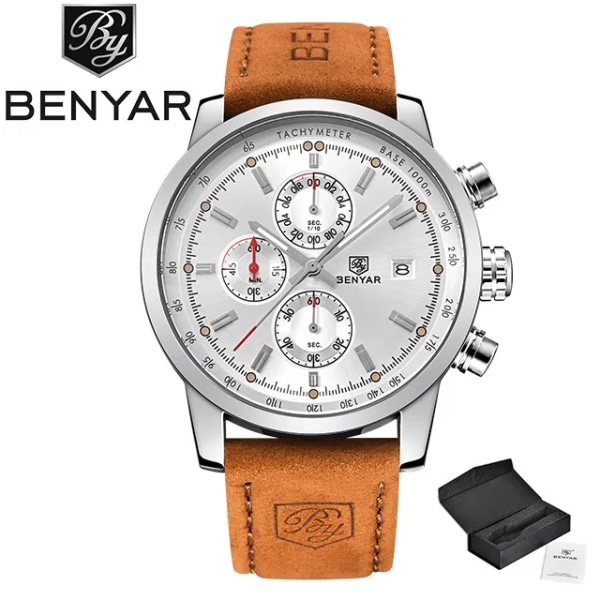 BENYAR 2023 Nya kvarts herrklockor Multifunktions sportarmbandsur herr toppmärkt watch herr watch Reloj hombres Silver white