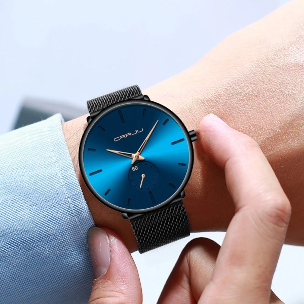 CRRJU Mode Blå Watch Topp Lyxmärke Minimalistisk Ultratunn Quartz Watch Casual Vattentät klocka Relogio Masculino Black Black Blue
