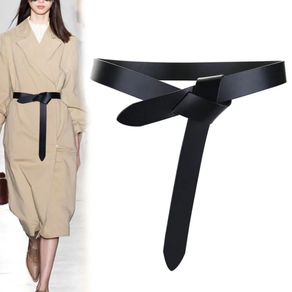 Ny design Knot Cowskin Dambälten Mjukt äkta läder Knuten rem Bälteklänning Tillbehör Dam Midjeband Långt dambälte As shown(.657) 120cm(.657)