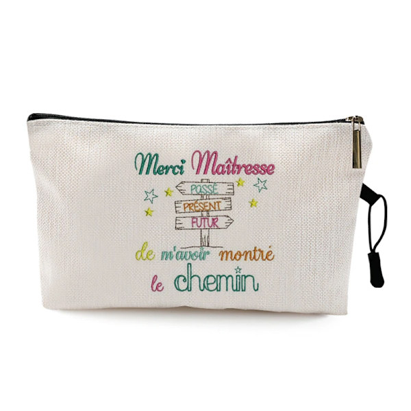 Teacher's Day Examen Present Cosmetic Bag Super Atsem Merci Maitresse Print Kvinnor Neceser Sminkväska Påse Organizer Pattern 2 22 x 13 CM
