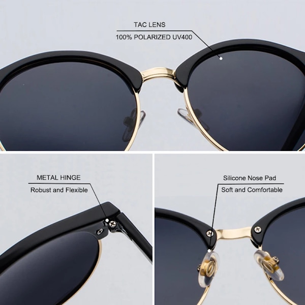 SIMPRECT Polarized Solglasögon Dam UV-skydd Runda solglasögon Män Lyxmärke UV400 Högkvalitativa solglasögon för kvinnor Gold-Black In picture