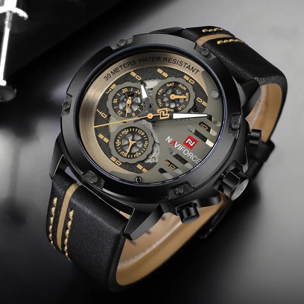 NAVIFORCE Herrklockor Toppmärke Lyx Vattentät 24 timmar Date Quartz Watch Man Läder Watch Herr Vattentät klocka BYBN BOX