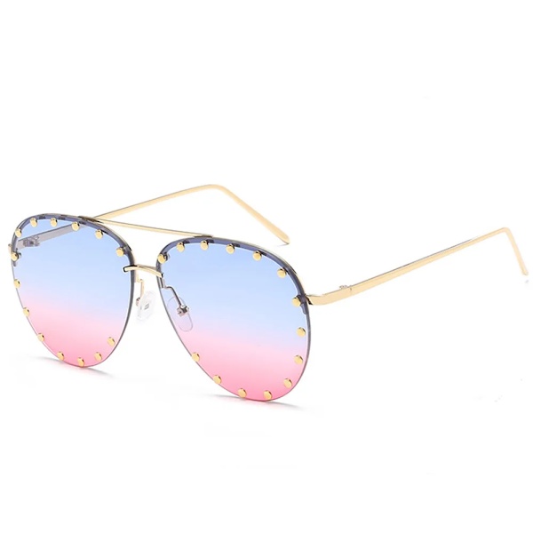 BEGREAT Dam Metallnit Pilot Solglasögon Dam Lyx Personlighet Glasögon Coola Glasögon Nyanser UV400 Blue pink Gold