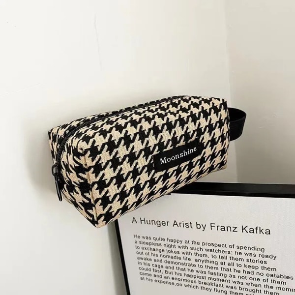 Layrussi Ny Houndstooth kosmetisk väska Klassisk dragkedja Kvinnlig Liten förvaringsväska Casual Bärbar Mini Sminkväska Canvas Handväska Bird grid