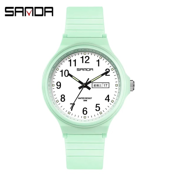 Mode Sanda Toppmärke Calenda Quartz Watch Minimalism Style Damarmbandsur Enkel Svart Vit Vattentät Watch Klocka Reloj matcha green