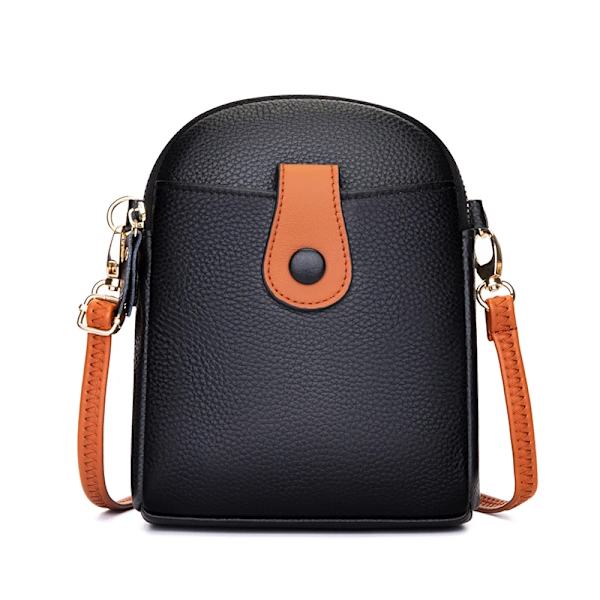 Äkta läder Kvinnors axelväskor Crossbody-väskor Telefonväska 3-lagers Enfärgad Damhandväska Äkta kohud Liten Kvinnor Myntväska Black