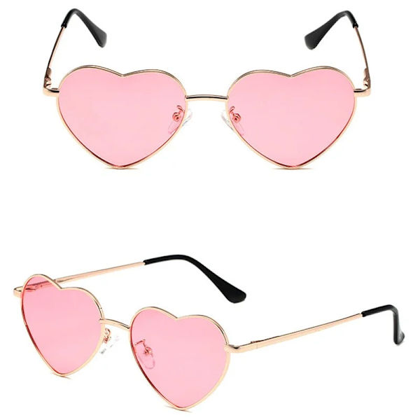Mode damer i metall Hjärtformade solglasögon Gradient utomhusglasögon Damglasögon UV400 solglasögon metall kvinnor flickor solglasögon Gold Pink Other