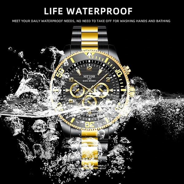 Mode herrklockor för män Sport Vattentät rostfritt stål Quartz Armbandsur Man Business Watch Luminous Clock montre homme Gold Black