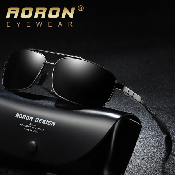 AORON Brand Design Polariserade solglasögon för män Solglasögon i aluminium Körning för män Vintage glasögontillbehör Black-black
