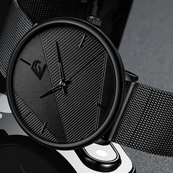 Märke Herrklockor Herr Enkelt Ultratunt mesh i rostfritt stål Bälte Quartz Clock Man Business Läder Armbandsur reloj hombre Mesh Black Red