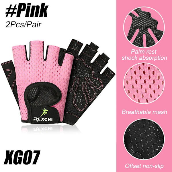 2st/par Gym Träningshandskar Herr Dam Andas Cykelhandskar för Fitness Träning Tyngdlyftning Hängande pull ups Klättring XG07-Pink L