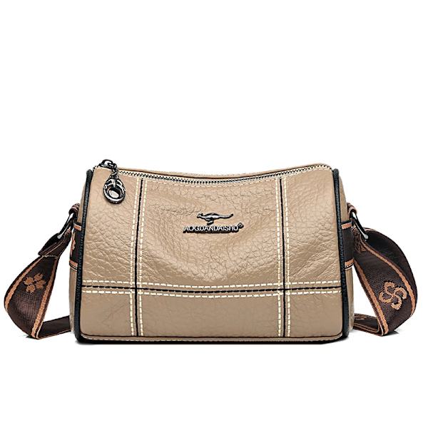 Högkvalitativ enfärgad äkta läder Crossbody-väskor för kvinnor Handväskor i äkta läder Damväskor Kvinnliga Tote Sac Khaki 22cm 11cm 14cm