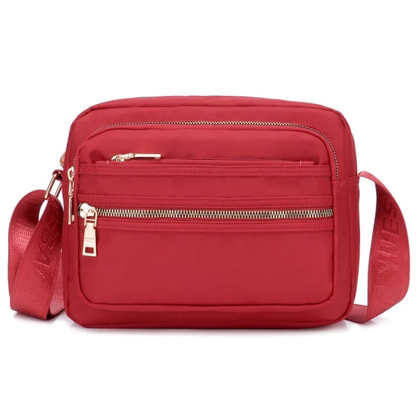 Dammode Enfärgad dragkedja Vattentät Nylon Axelväska Kvinnlig Crossbody-väska Dam Bolsa Vattentät reseväska Red