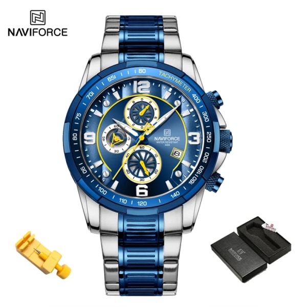 NAVIFORCE Temperament Herr Lyx Mode Design Guld Herr Klockor Multifunktion Luminous Quartz Armbandsur för män Relogio Masculino SBE-BOX