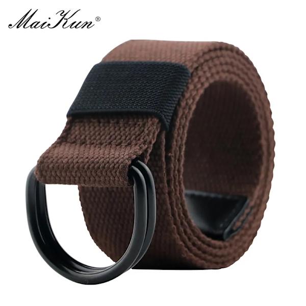 Maikun Tactical Canvas Herrbälte Högkvalitativ unisex dubbel D-ringsspänne Midjeband Casual Canvas Dambälte Tyg för jeans Coffee 130cm