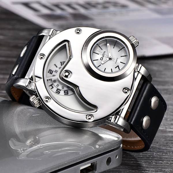 Oulm Klockor Unik Design Flera tidszoner Läderrem Man Quart Armbandsur Oulm 9591 Mode Herr Klockor reloj hombre White