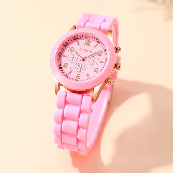 Mode Damklockor Elegant Damklänning Quartz Watch Lyx Dam Rosa Silikon Jelly Armbandsur Flickor Presenter Reloj Mujer Pink