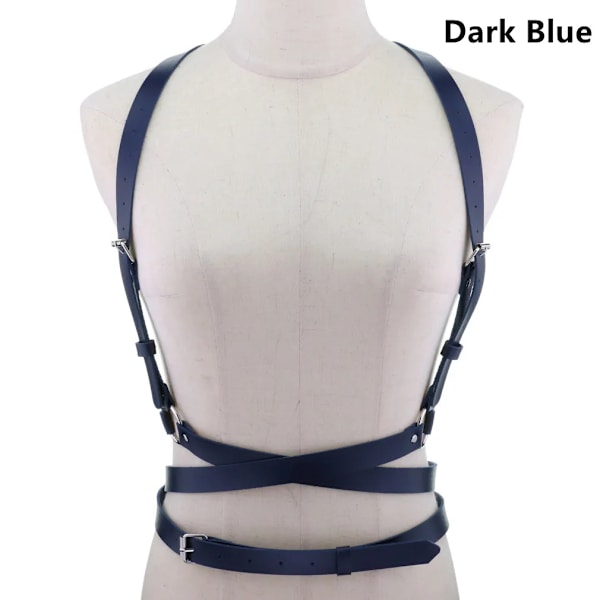 Europeisk och amerikansk PU Korsett Midjebälte Bröstrem Personlighet Trend Kroppssele Rem Sexig Sling Punk Gothic Bälte Dark Blue One size