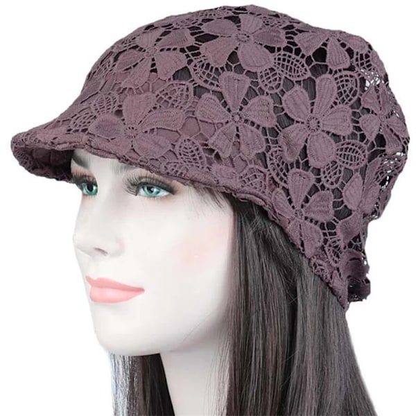 Mode Baseballkeps med Spetsblommor för Kvinnor Mjuka Beanie-mössor Bonnet-hatt Sommar Skullies Beanies Casual Hattar Hip Hop Visir dark orange Head 56 to 58 cm