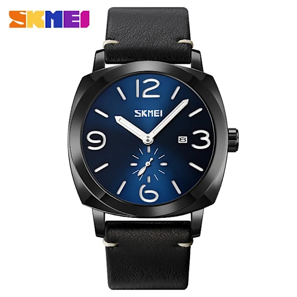 Watch SKMEI Märke Mode Sport Kvartsklockor Herr Läder Vattentät Chronograph Clock Business Relogio Masculino Black Blue