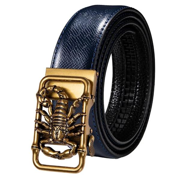 Högkvalitativt märke herrbälten blå koläder Automatiska spännen Spärr midjeband Bälte för män Klänning Jeans Kostym Byxor Present 2137DME 130cm