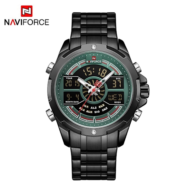 NAVIFORCE Lyxiga originalklockor för män Digital Kronograf Mode Sport Watch Rostfritt stål Vattentät klocka BGN