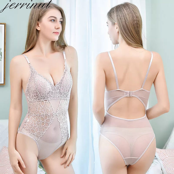 Jerrinut Sexig Korsett Dam Underkläder Body Transparent Spets Mesh Korsett Topp Underkläder Smal midja Bustier Push Up Corselet white