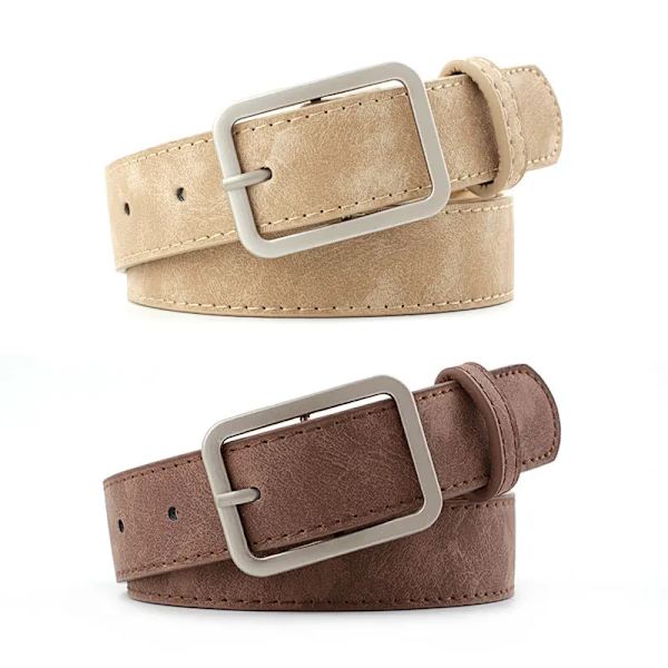 2020 105 cm läder midjerem Bälte Svart Brun hög kvalitet Dam fyrkantiga metall Spänne bälten Dam Dam Bälten för jeans Khaki