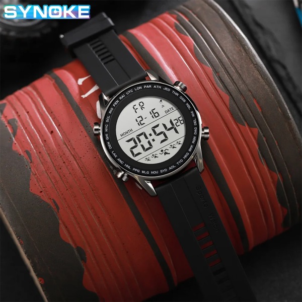 SYNOKE Sportklockor för män Vattentät elektronisk klocka Ultratunn design Big Numbers Armbandsur Watch Relogio Masculino Wine Red-C