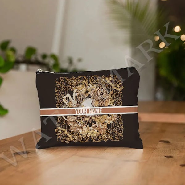 Anpassa namn Kosmetikväska Anpassad mode Leopard Blomma Resor Kosmetisk Organizer Damsminkväska Design Lyxväska påse Pink