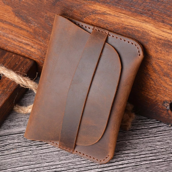 Enkel korthållare i äkta läder Creative Retro Casual Mini plånbok Första lager Kohud Läder Liten förvaring Brown