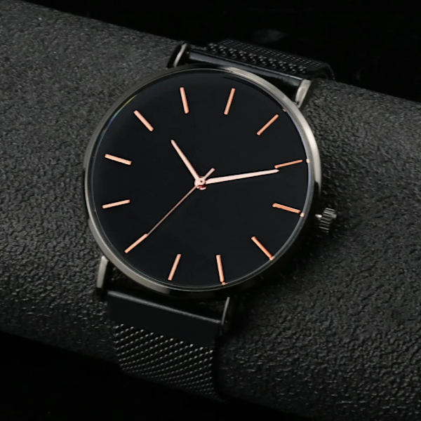 Watch 2022 Lyxmode Enkel Armbandsur Läder Guld Urtavla Casual Man Brecalet Quartz Clock Vip-länk för droppe 567 Black