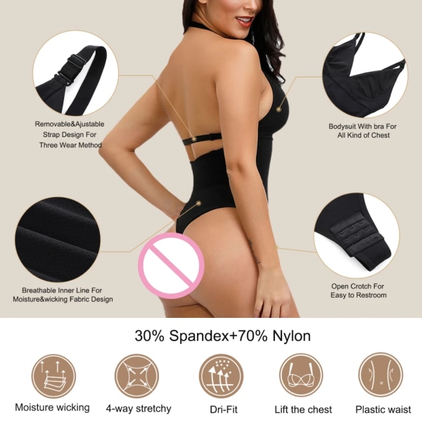 Kvinnor Djup V-hals Rygglös Body String String Formkläder Waist trainer Kroppsformare Seamless Slimming Underkläder Sexiga underkläder Nude M