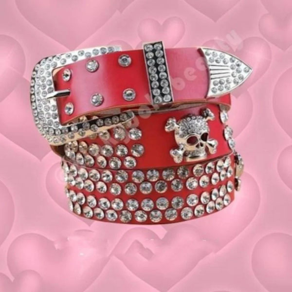 Y2K gotisk subkultur punk skelett diamantbälte läder Rhinestone Skull bälten Red