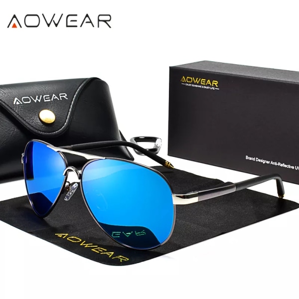 AOWEAR Brand Designer Polarized Solglasögon Herr Aviation Coating Spegel Solglasögon för Man Kvinnor oculos gafas lentes de sol Silver AOWEAR