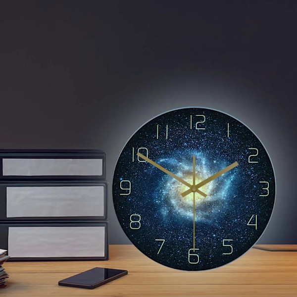 Galaxy Yttre Rymden Väggklocka För Vardagsrum Tyst Klocka Nebula Stjärnor Väggkonst Abstrakt Universum Heminredning Astronomi Gåvor White Frame With LED
