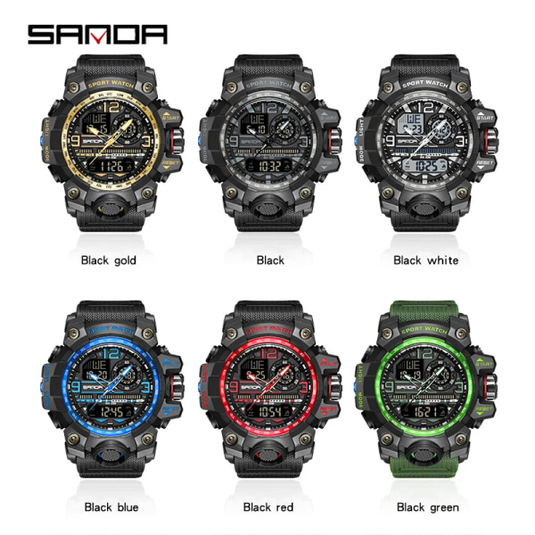 SANDA 2022 New Style Herrklockor 50M Vattentät Sport Militär Quartz Watch För Man Digital Armbandsur Klocka Black 3133