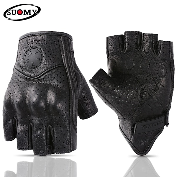 Suomy Sommar Brun Motorcykelhandskar Fingerlösa Getläder Moto Åkhandske Halv Finger Retro Herr Dam Motorcykel Halv Handske SU13H Black-Hole S
