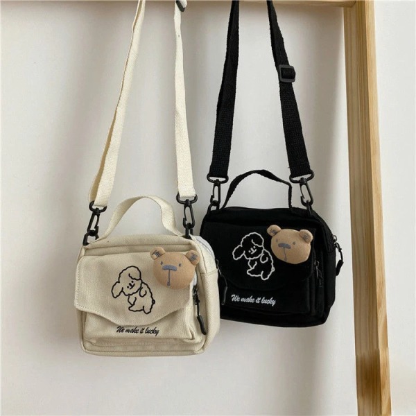 Japansk Söt Mjuk Söt Hund Canvas Liten Väska Koreansk Liten Fresh Girl Messenger Bag Plånböcker och handväskor Handväskor Damväskor black with dragon