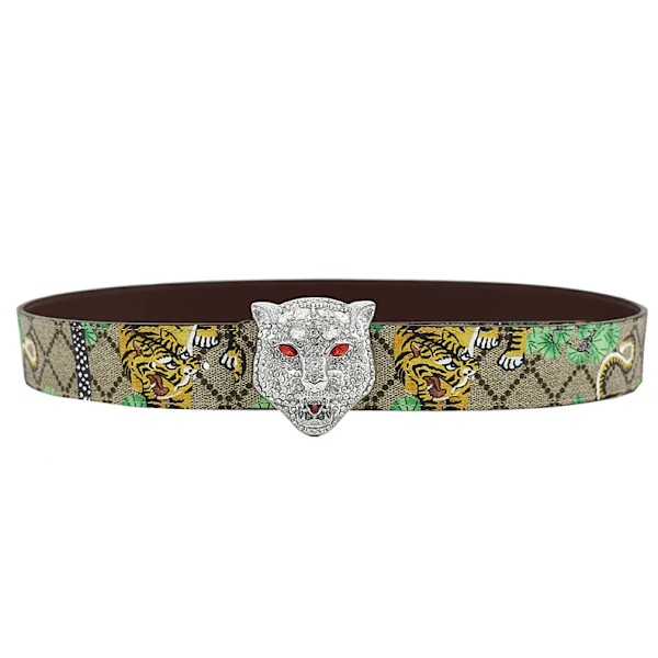 Western Rhinestone Leopard Guld Sliver Metall Spänne Tiger Print Ko Läder Män Bälte Jeans Causal Byxor Rem tiger sliver 115cm