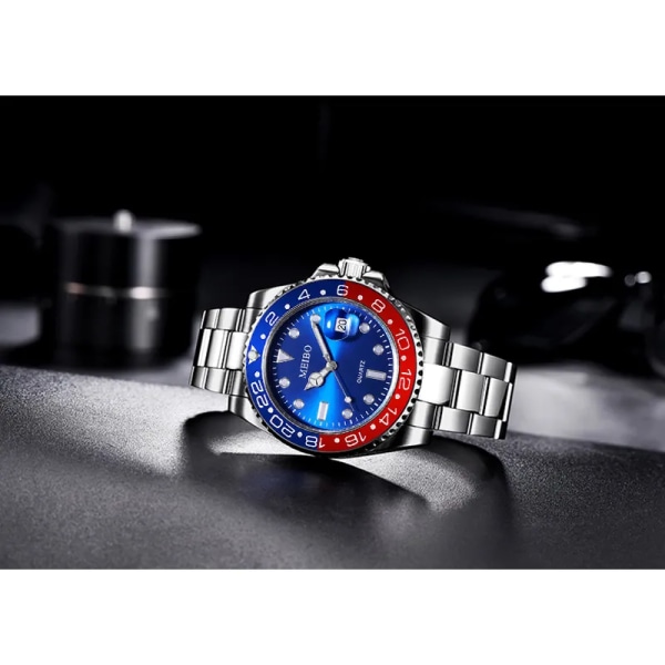 Ny herrklocka Luxury Business Watch Blue Dial Date Watch Herrband i rostfritt stål Mode Armbandsur för män Watch Masculino SSB1