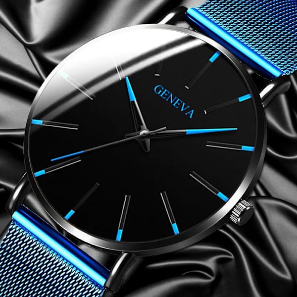 2023 Geneva Minimalist Watch Herr Ultra Tunn Blå Rostfritt stål Mesh bälteklockor Man Business Casual Quartz Watch M Black Red